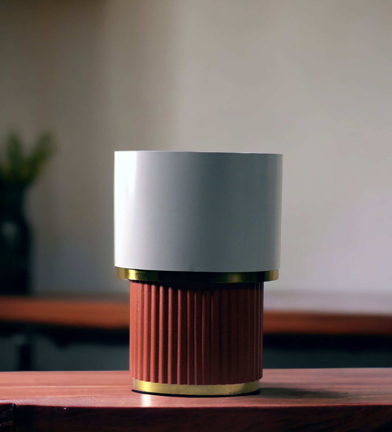 Ellen Warming Iron Burgundy Table Lamp with Iron Light Brown Shade