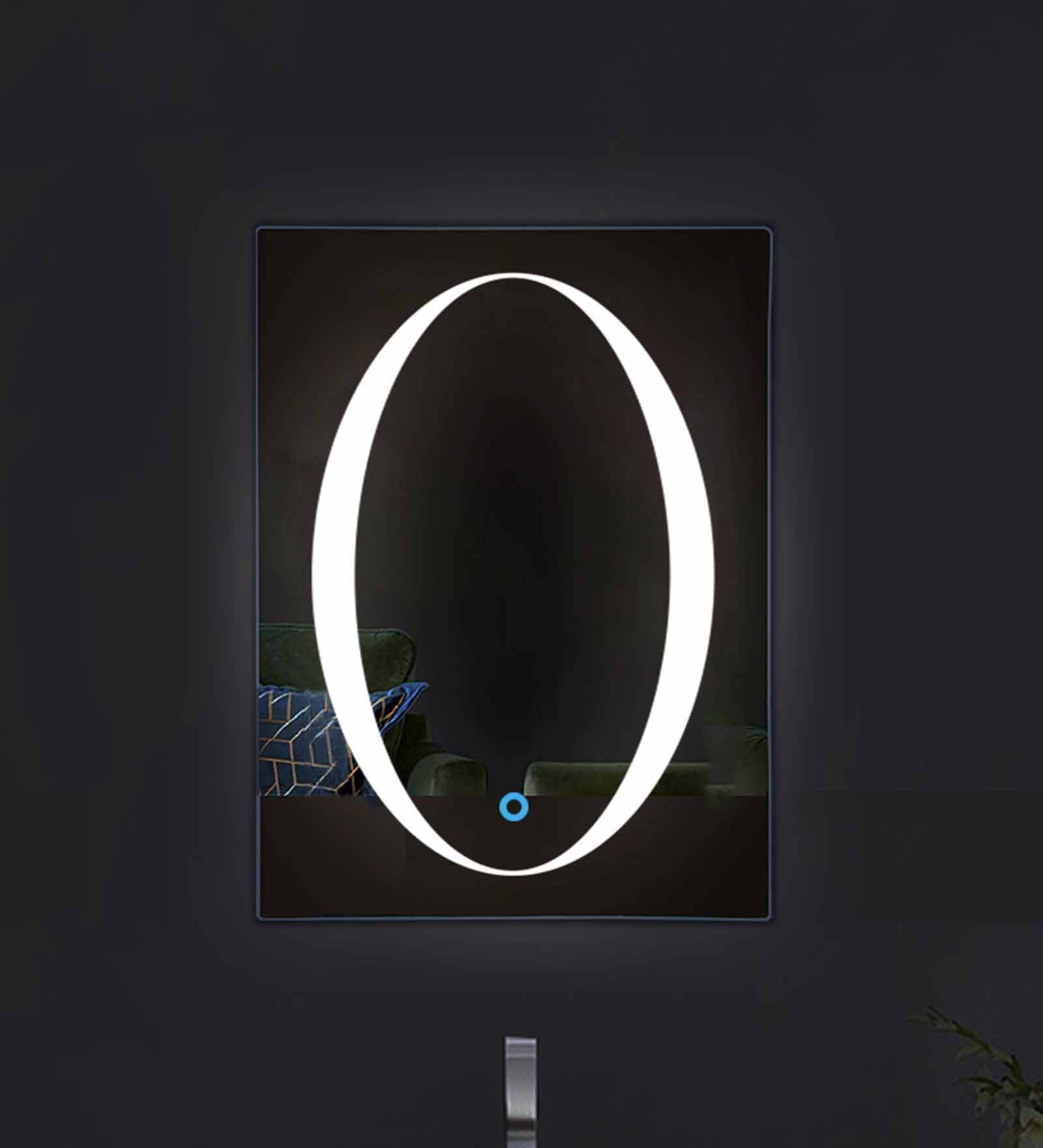 White Glass Elliptical Moon LED Mirror