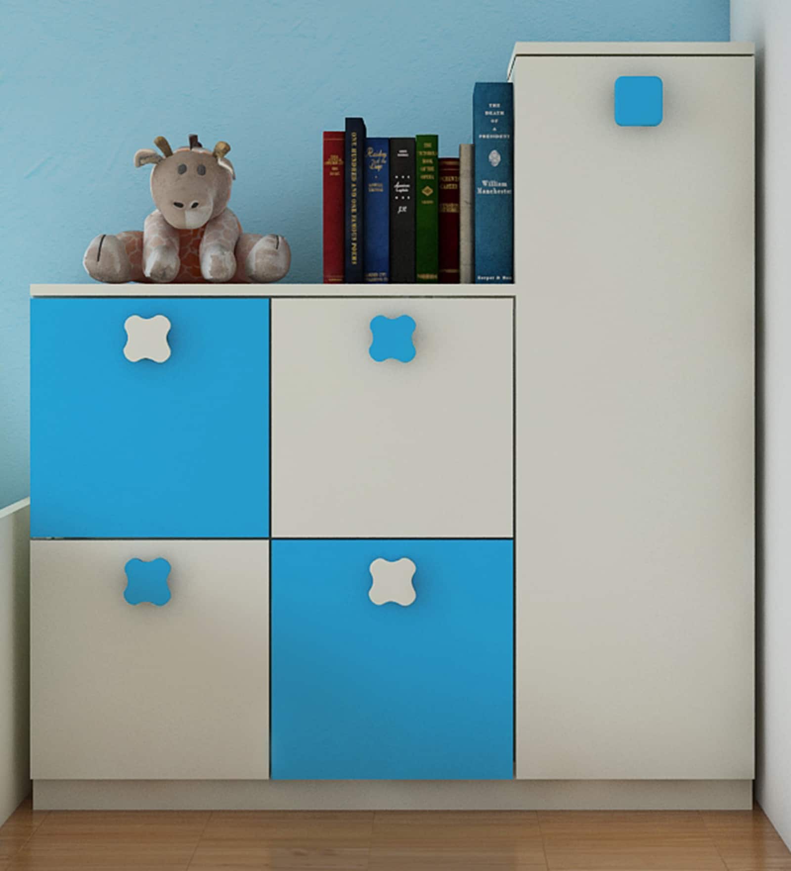 Ellora Kids Storage-cum-Bookshelf in Ivory Azure Blue Colour