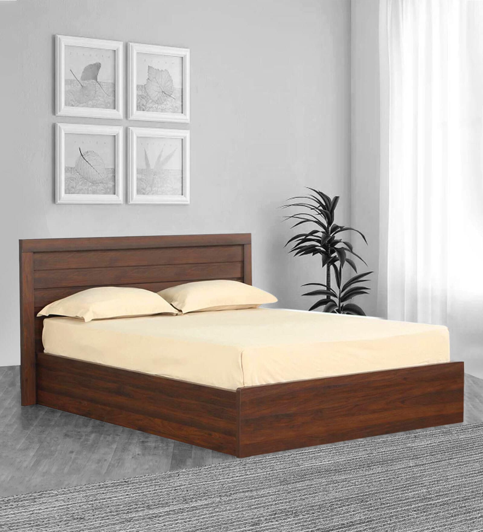 Elsiny King Size Bed with Box Storage in Brown Colour