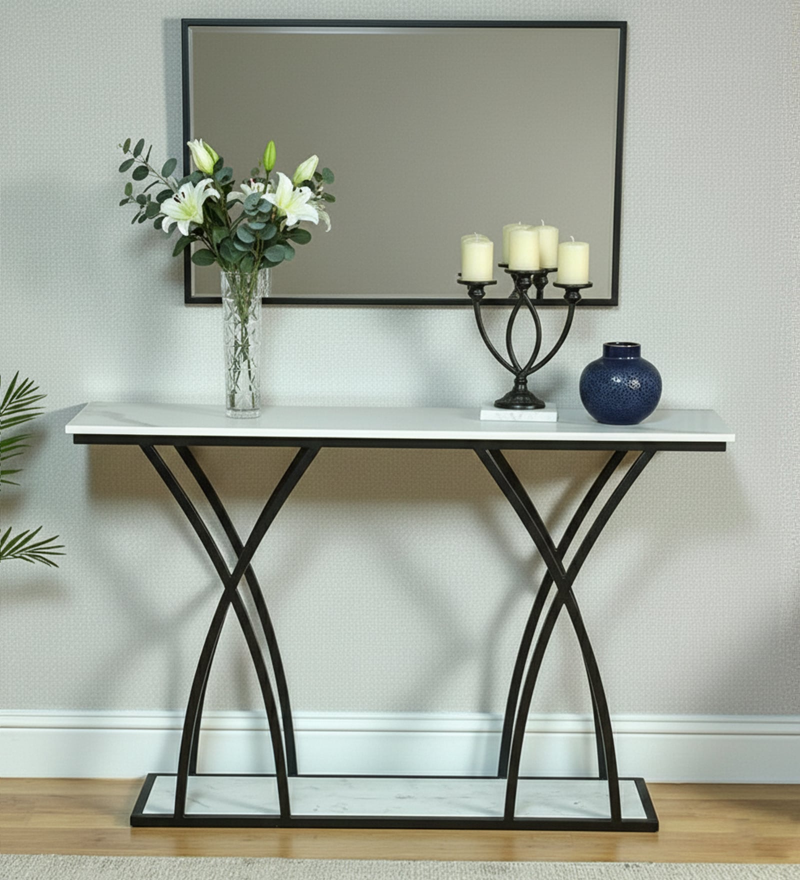 Elvas Metal Console Table In Black Finish With Porcelain Top Elvas Metal Console Table In Black Finish With Porcelain Top