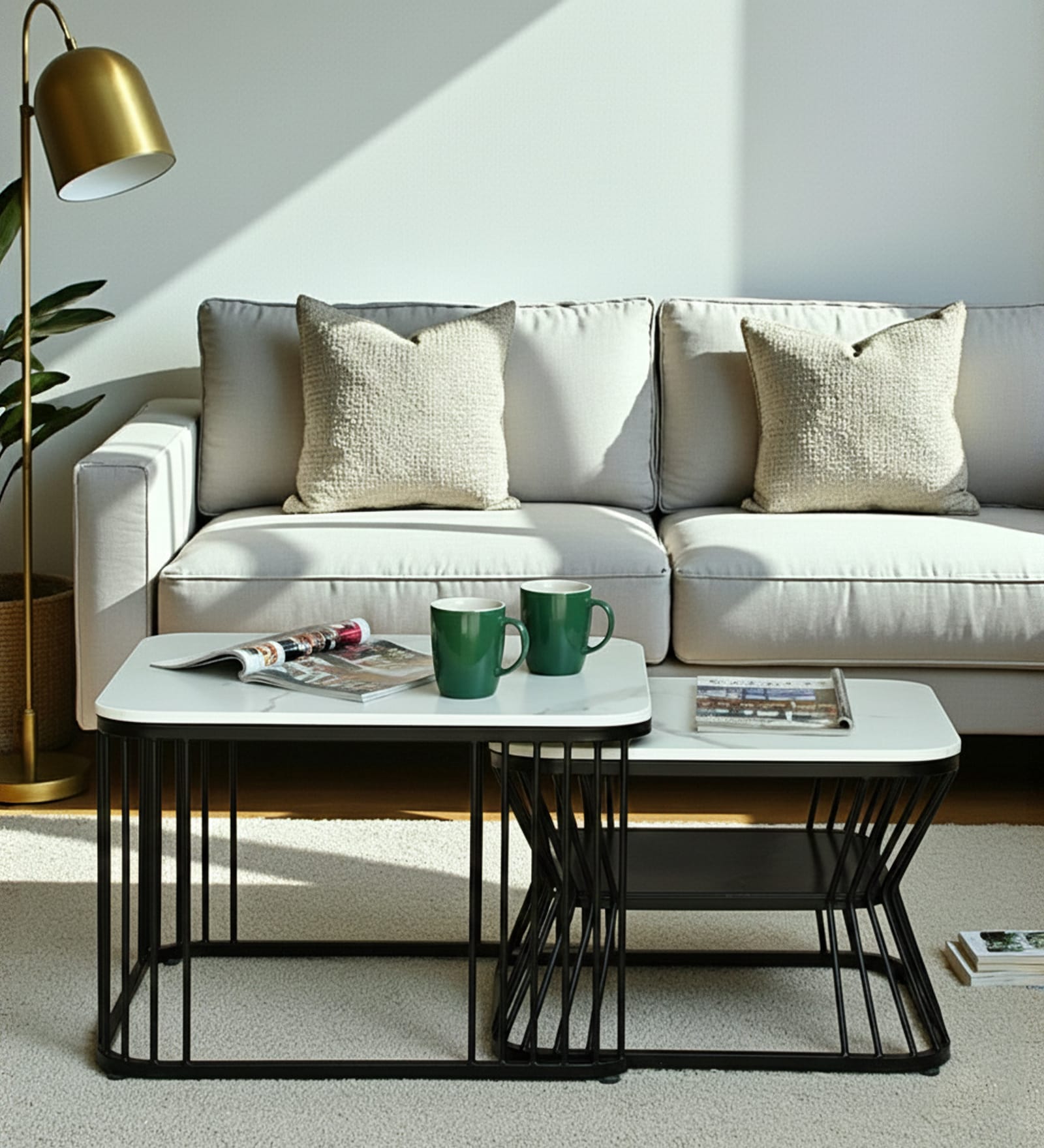 Elvas Metal Square Nesting Coffee Table Set In Black Finish with White Porcelain Top (Set of 2) Elvas Metal Square Nesting Coffee Table Set In Black Finish with White Porcelain Top (Set of 2)