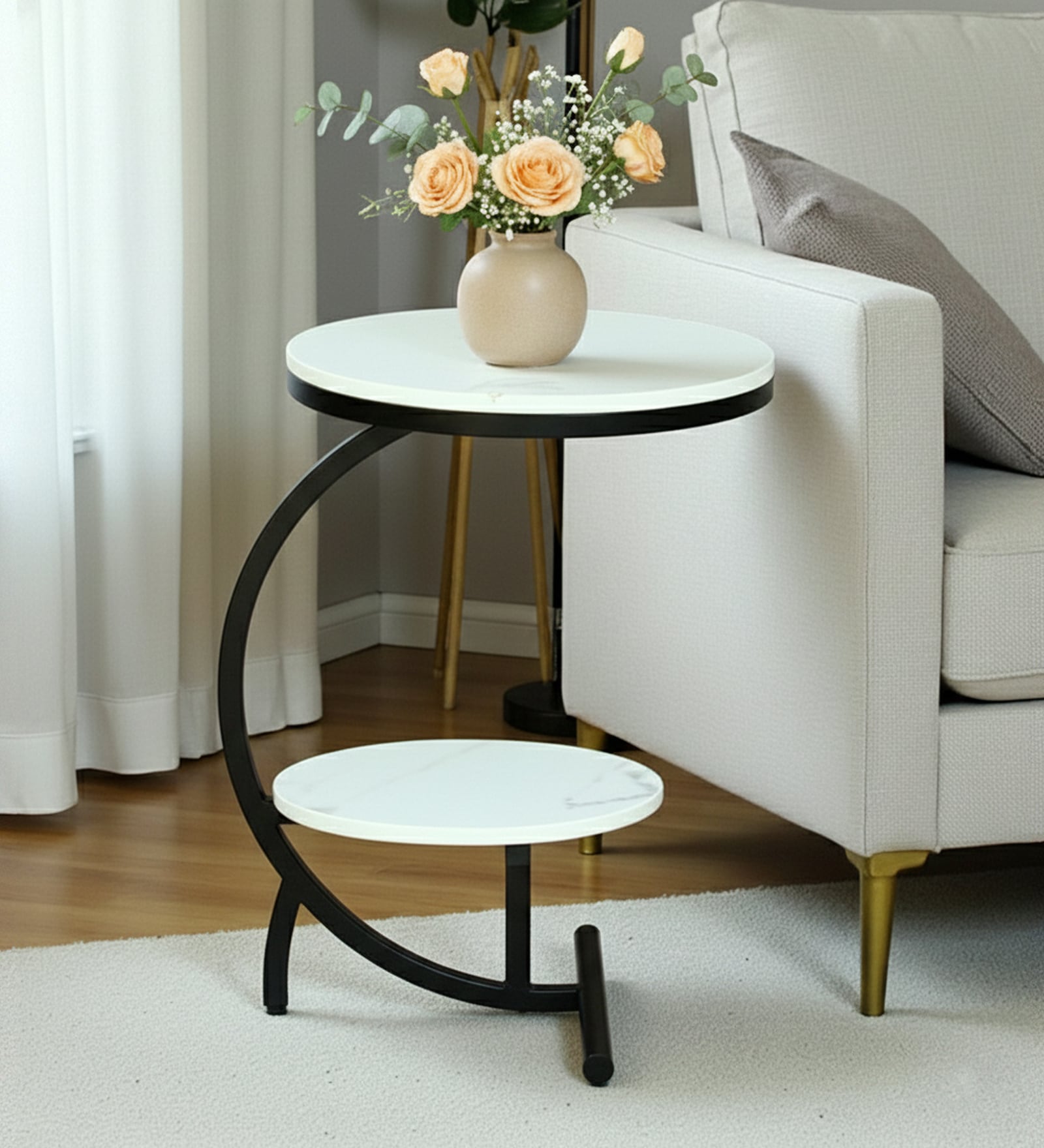 Elvas White Porcelain Top End Table With Black Finish