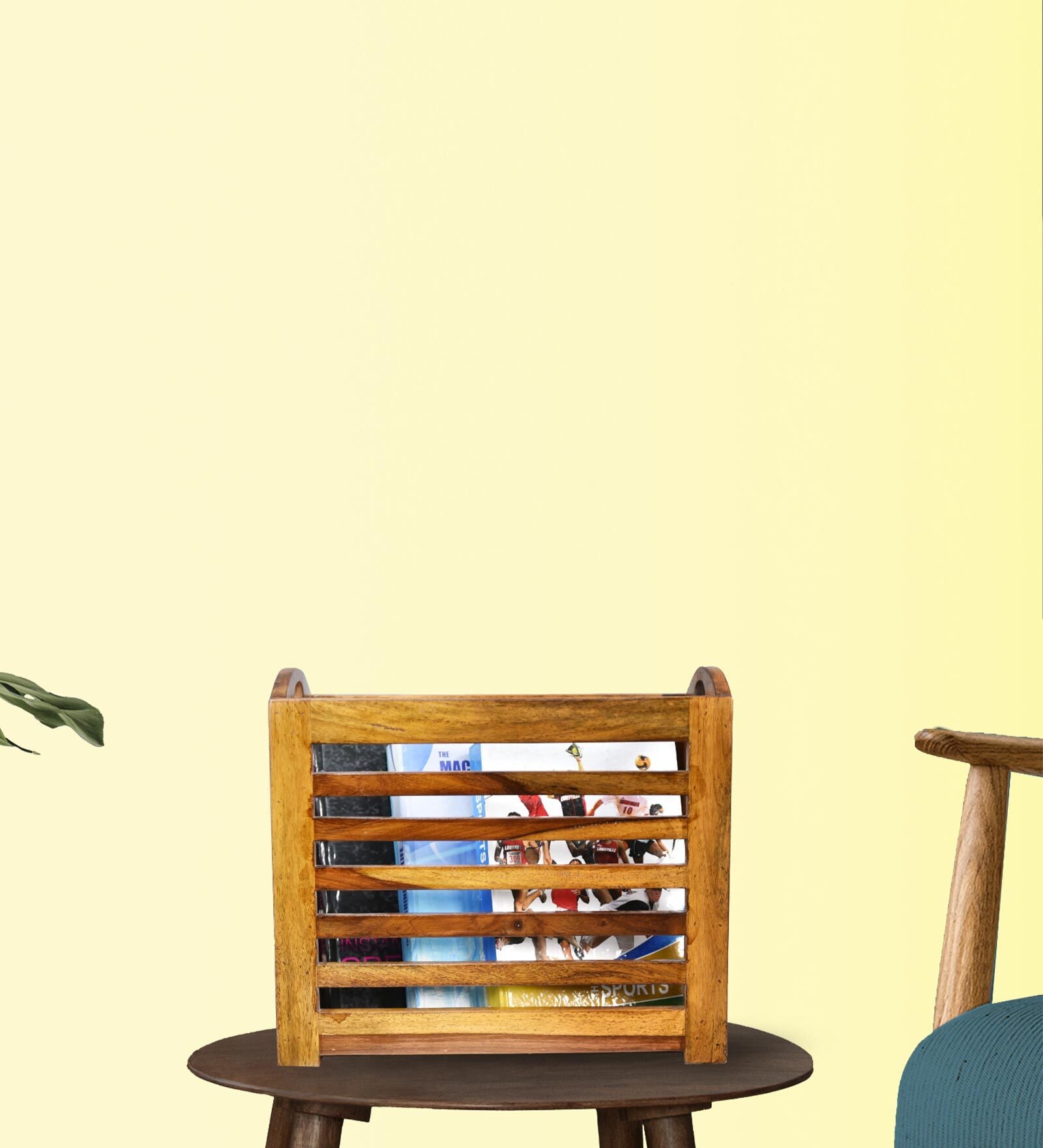 Elvin Sheesham Wood Magazine Rack In Brown Colour
