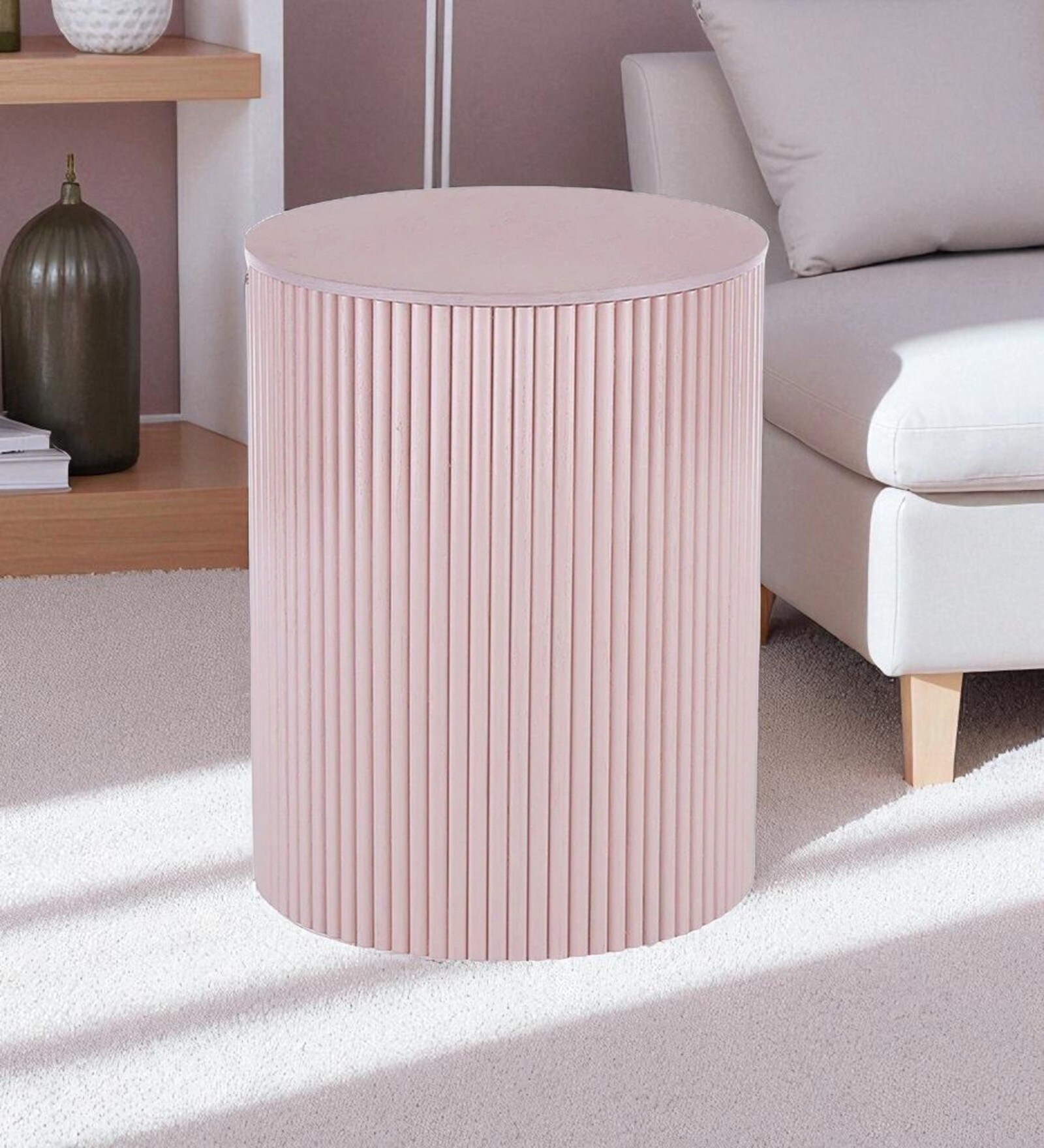 Elyana  Cylindrical Elegance End Table In Pink Blush Colour