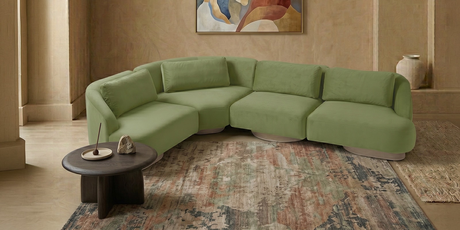 Elaris Rhs 3 Seater Sofa In Olive Colour