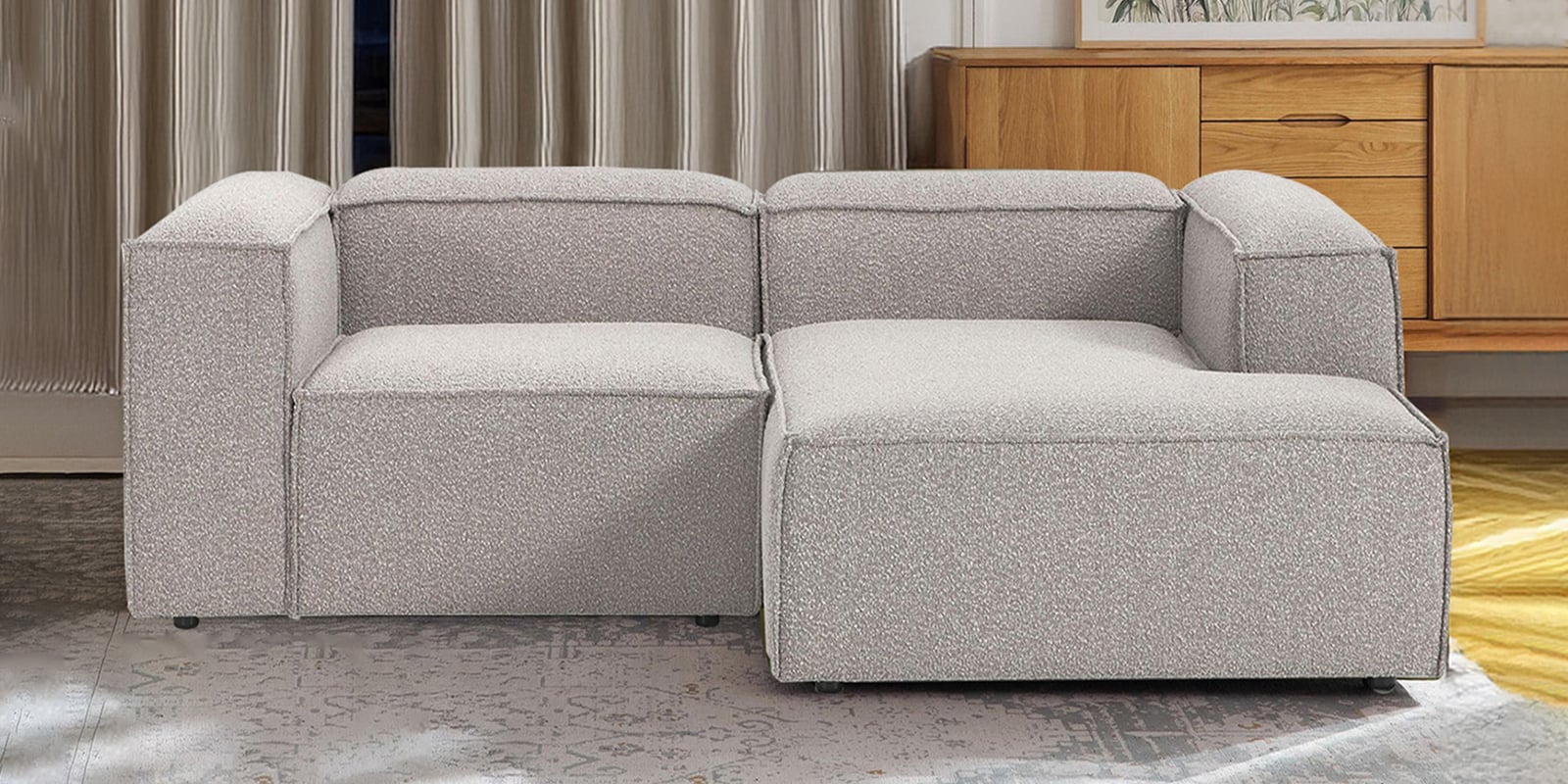 Elegant Edge 2 Seater Boucle LHS L Shaped Sofa In Dark Grey Color