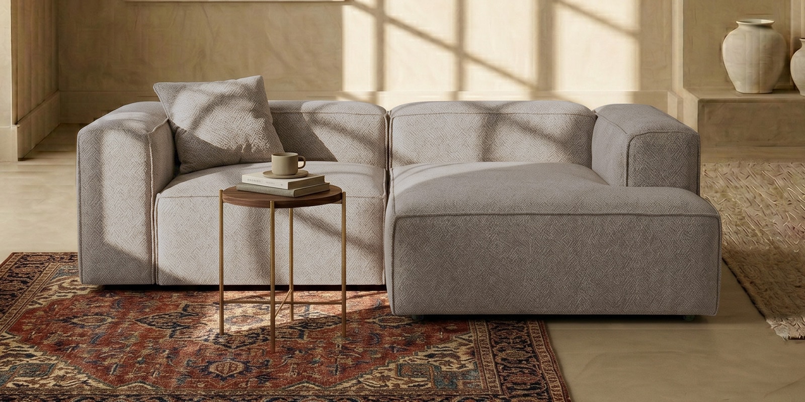Elegant Edge 2 Seater Boucle LHS L Shaped Sofa In Dark Grey Color