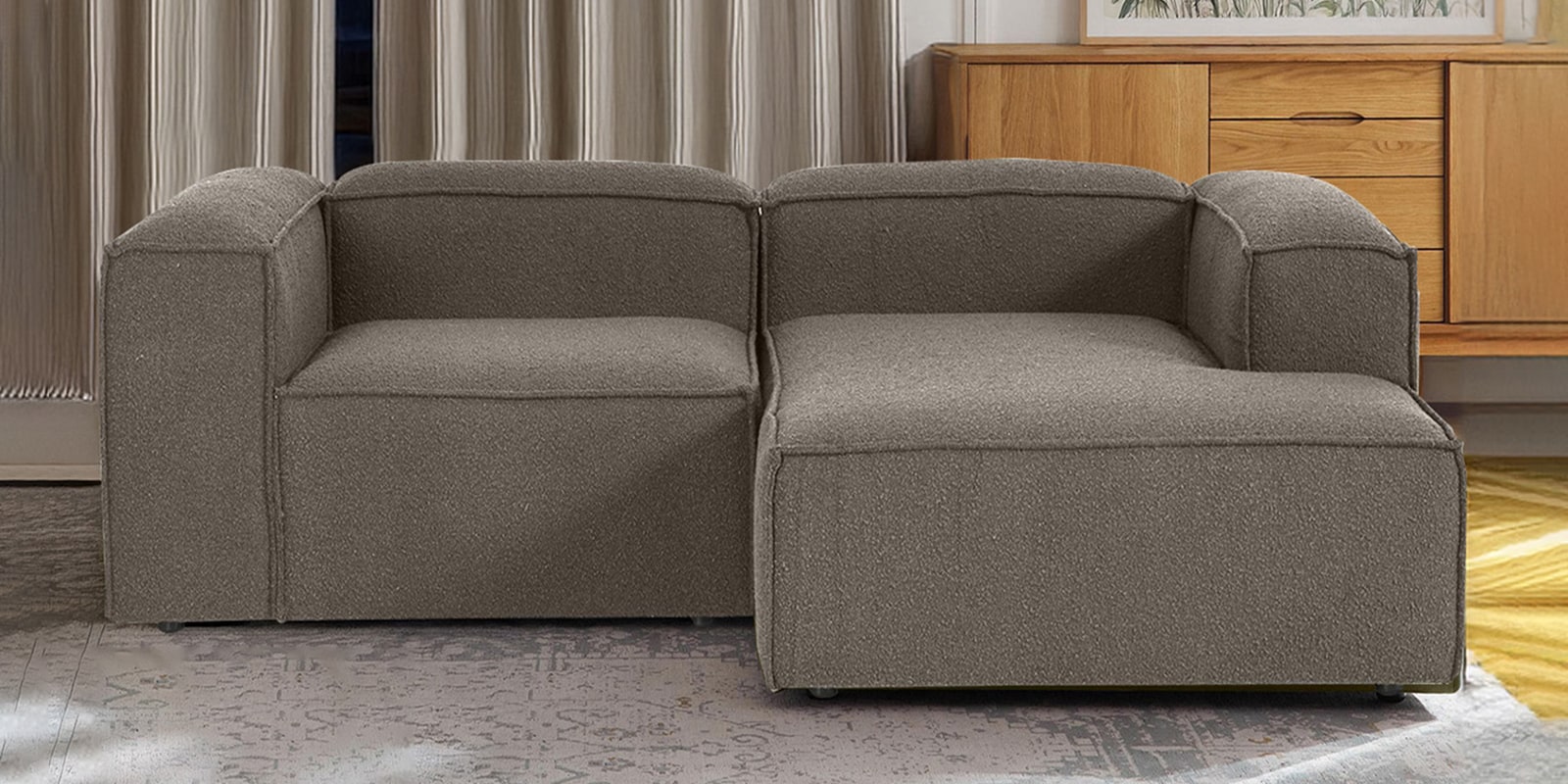 Elegant Edge 2 Seater Boucle LHS L Shaped Sofa In Dark Grey Color