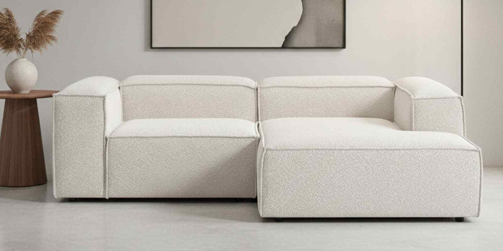 Elegant Edge 2 Seater Boucle LHS L Shaped Sofa In White Color