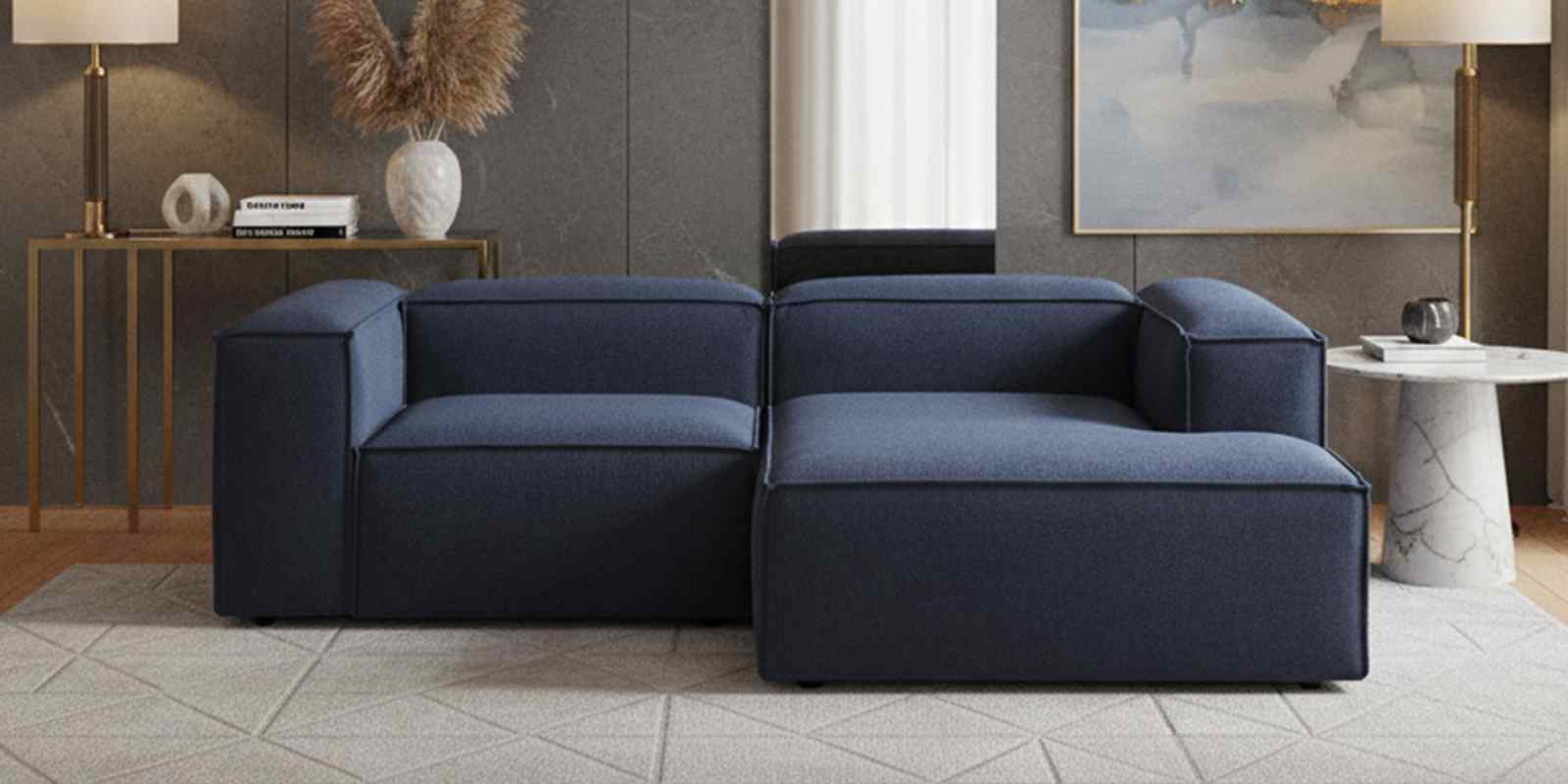 Elegant Edge 2 Seater Versatile LHS L Shaped Sofa In  Navy Blue Color