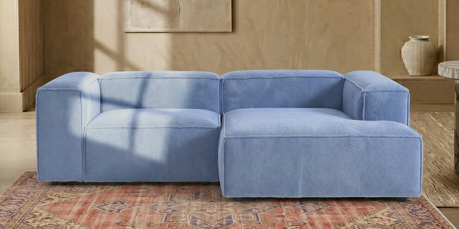 Elegant Edge 2 Seater Versatile LHS L Shaped Sofa In  Navy Blue Color