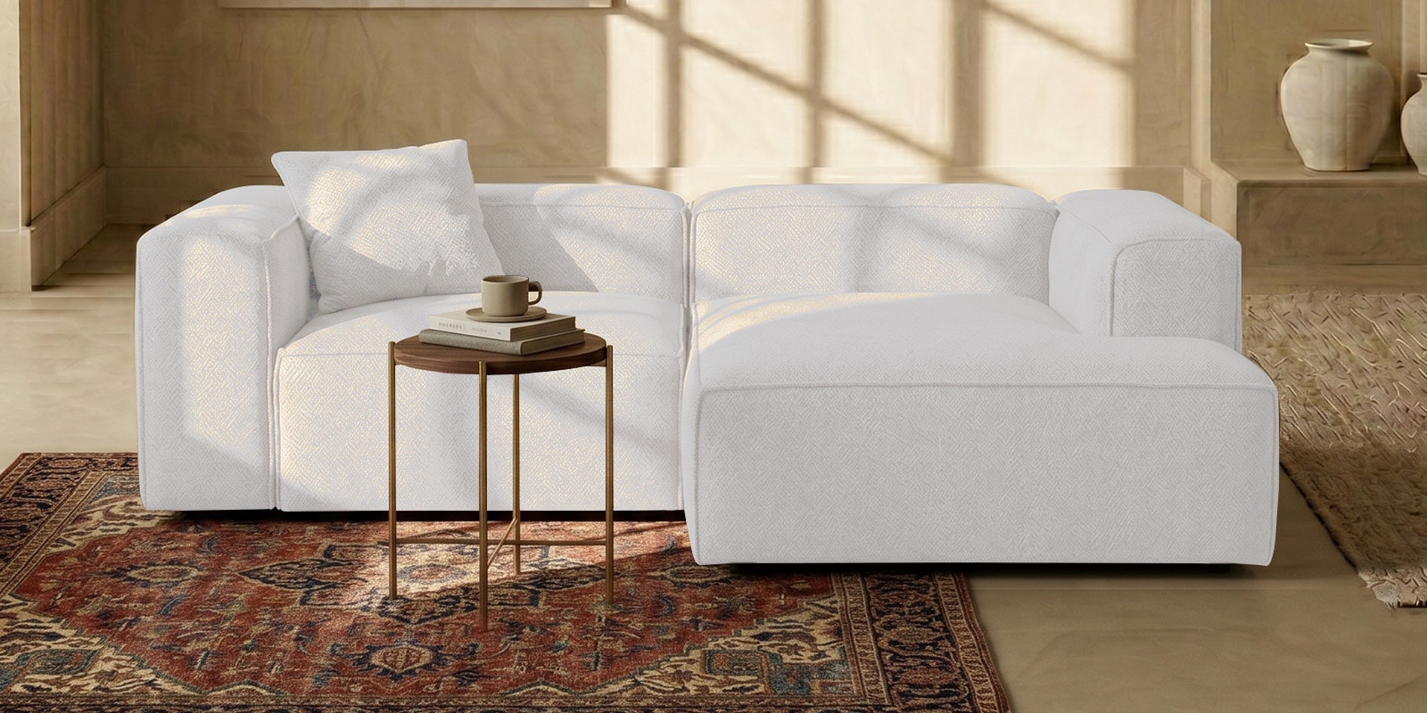 Elegant Edge 2 Seater Versatile LHS L Shaped Sofa In Grey Color