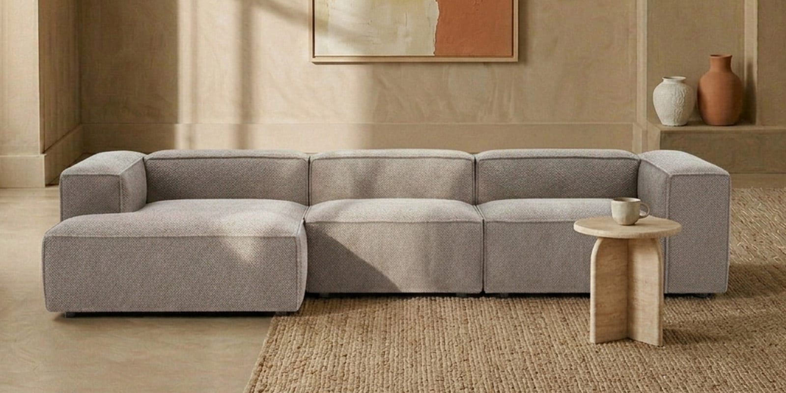 Elegant Edge 3 Seater Boucle RHS In Dark Grey Color