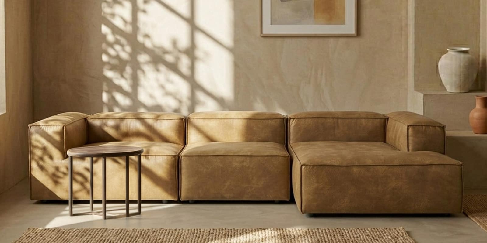 Elegant Edge 3 Seater Faux Leather LHS L Shaped Sofa