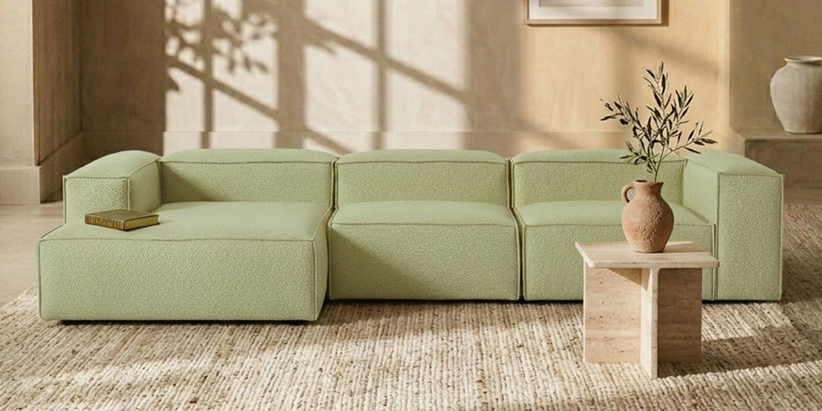 Elegant Edge 3 Seater RHS Sofa In Green Color