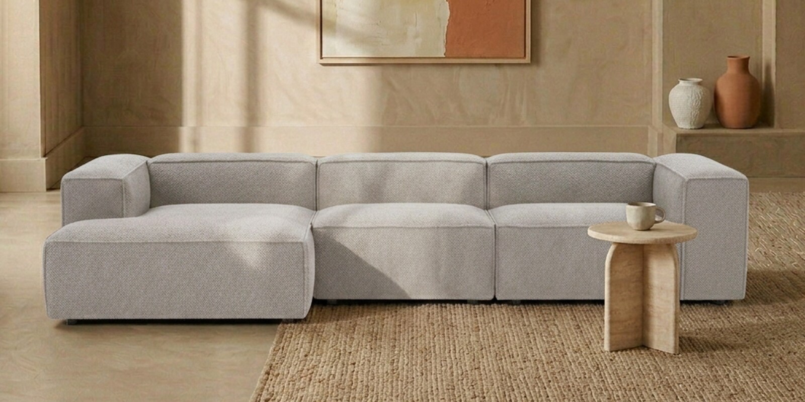 Elegant Edge 3 Seater RHS Sofa In Grey Color