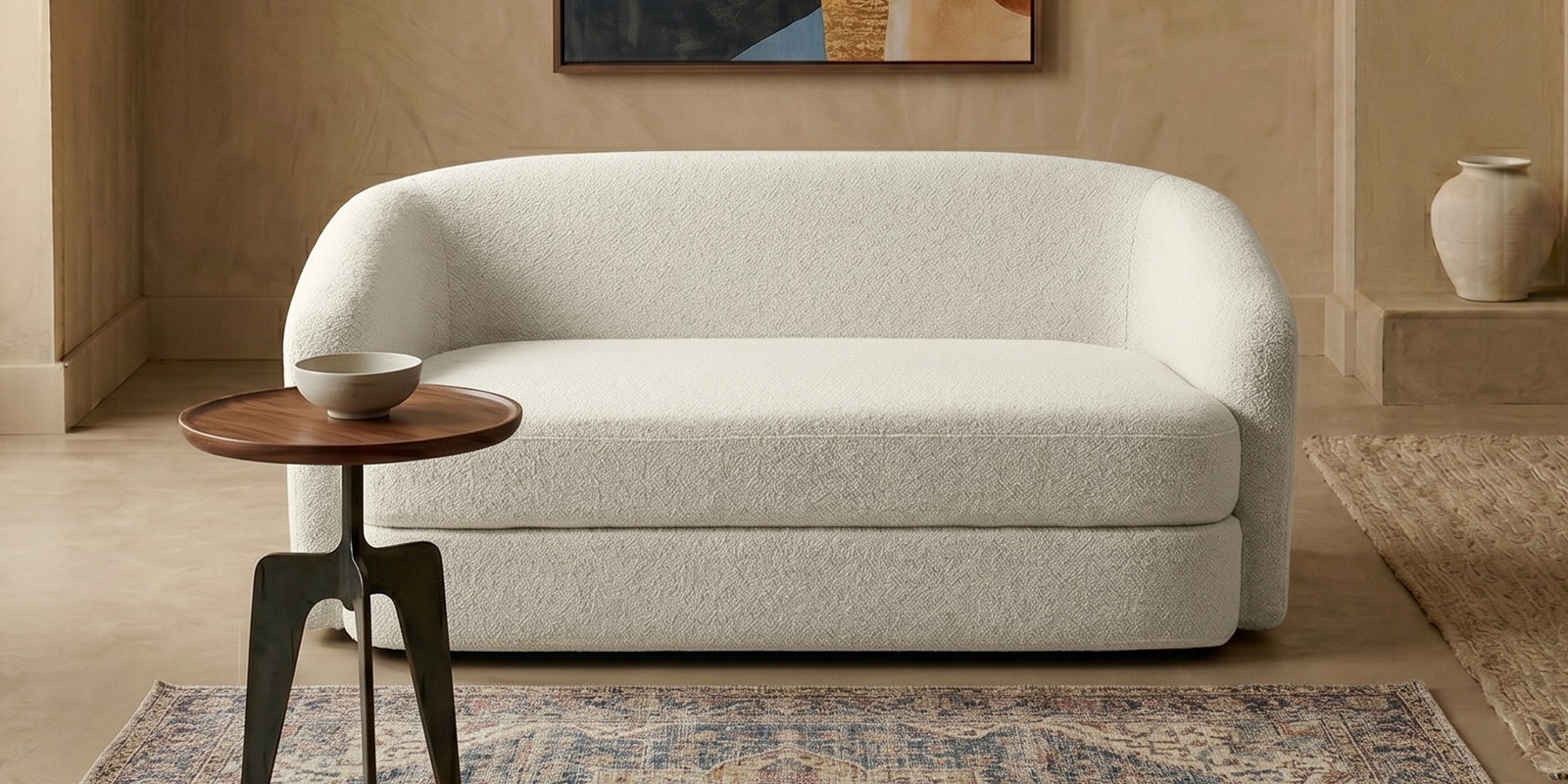 Elegant Ensemble Boucle 2 Seater Sofa In Beige Colour