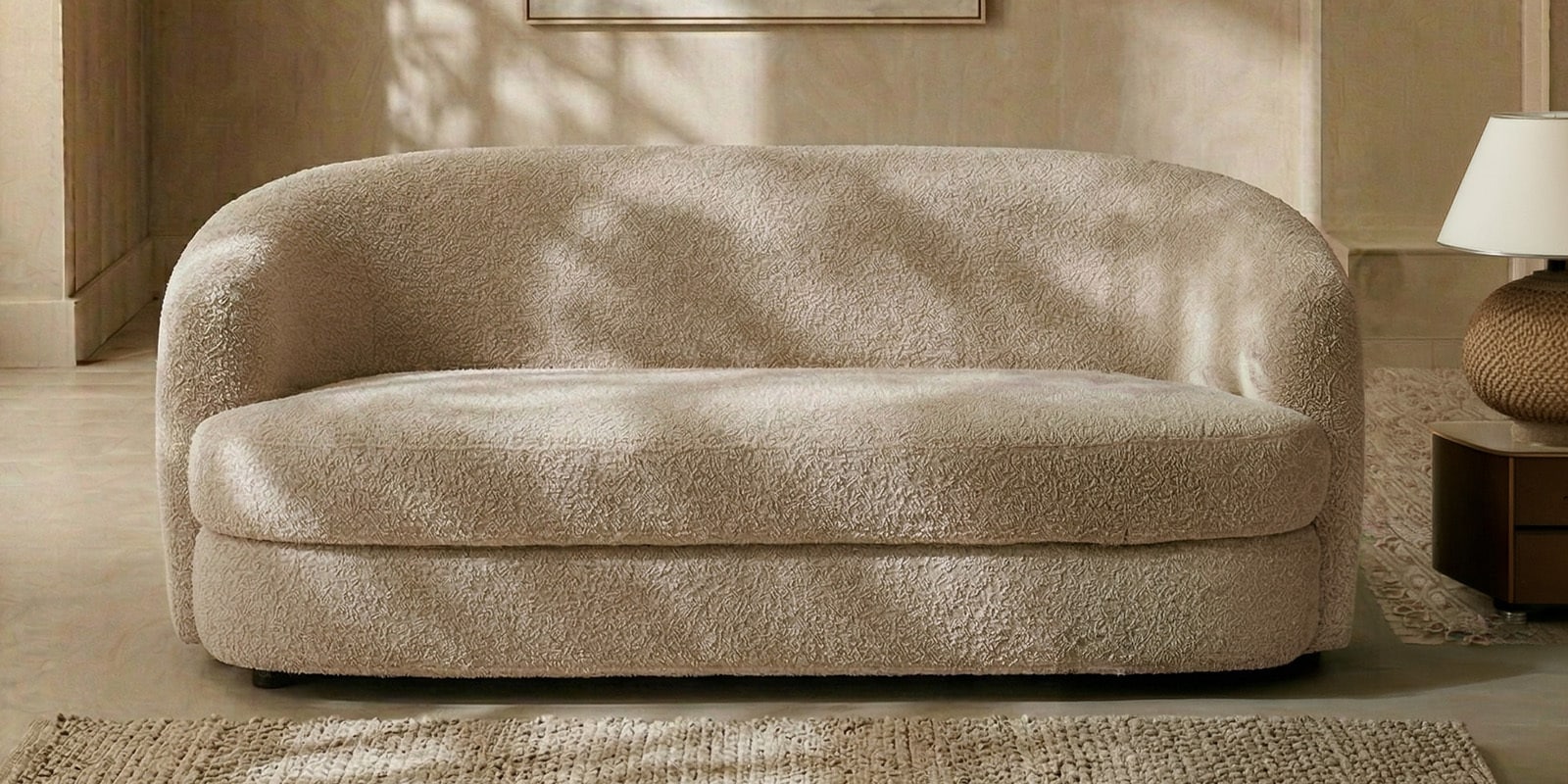 Elegant Ensemble Boucle 2 Seater Sofa In Cream Colour