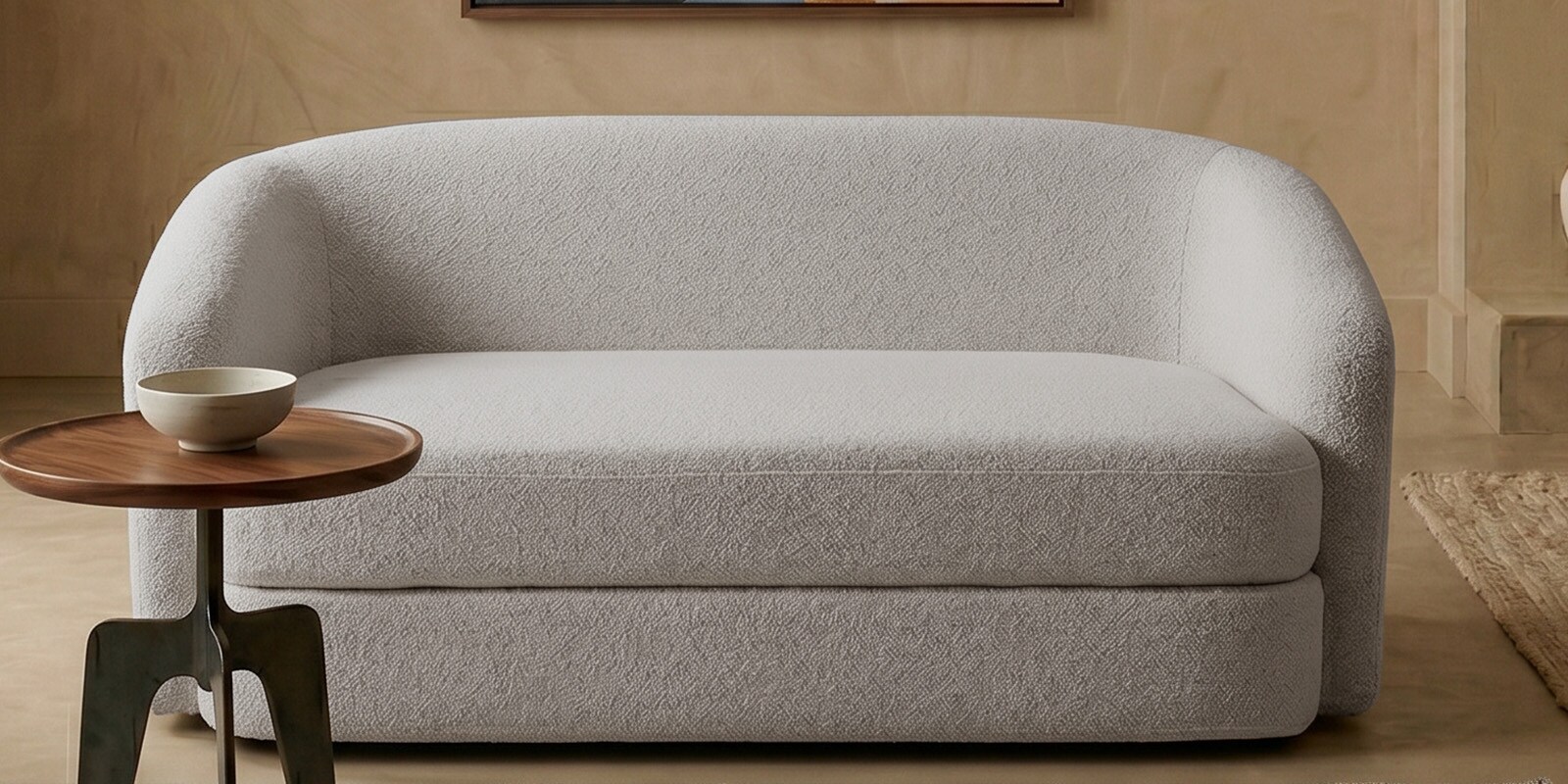 Elegant Ensemble Boucle 2 Seater Sofa In Grey Colour Elegant Ensemble Boucle 2 Seater Sofa In Grey Colour