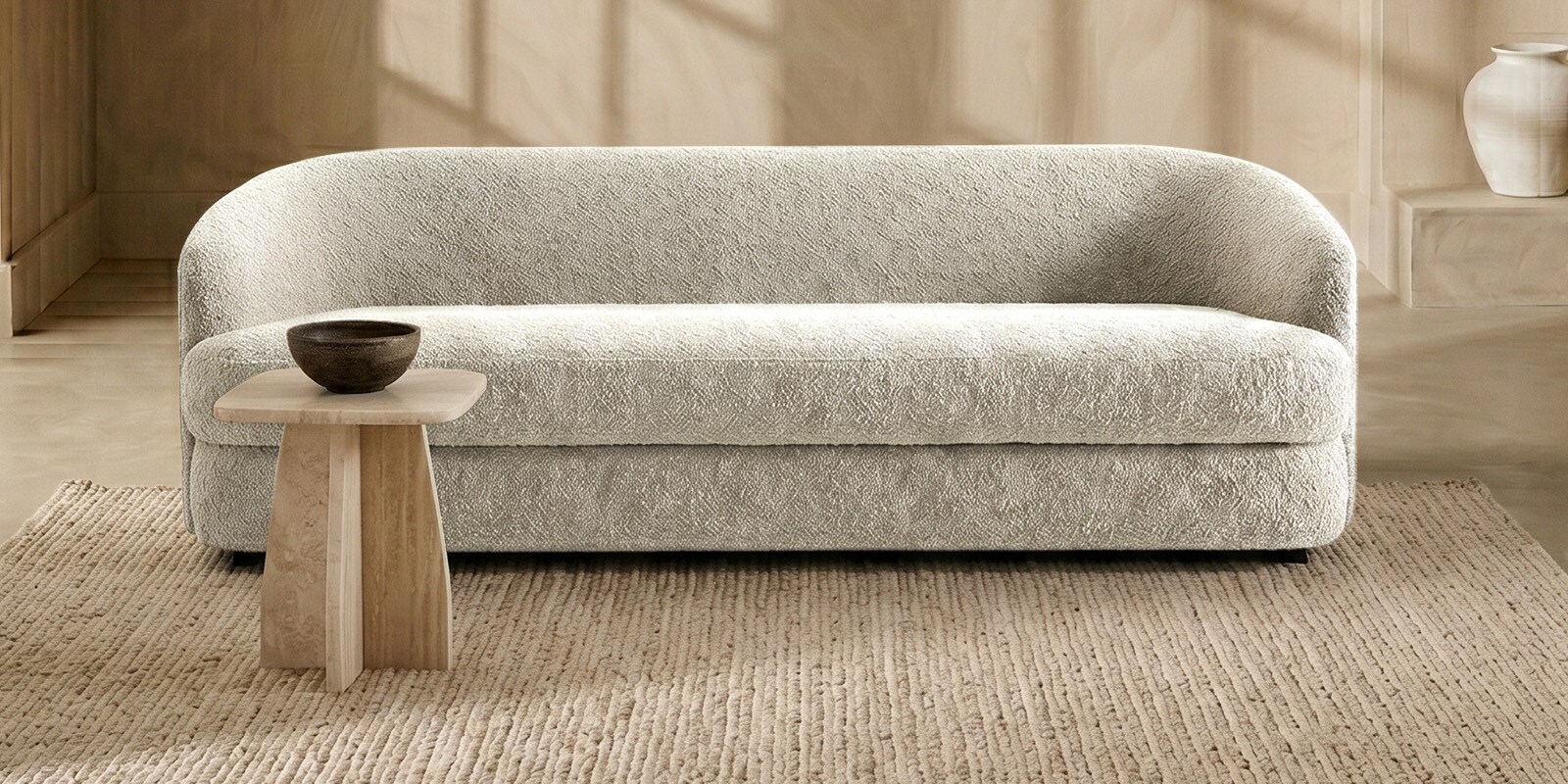 Elegant Ensemble Boucle 3 Seater In Cream Colour