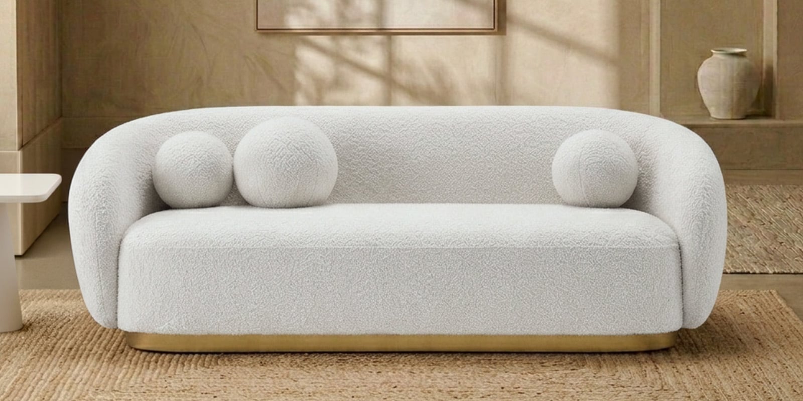 Elegant Ensemble Boucle 3 Seater In White Colour