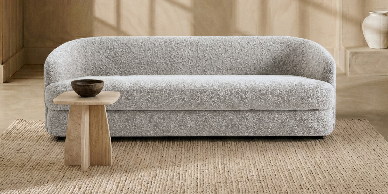 Elegant Ensemble Boucle 3 Seater Sofa In Beige Colour