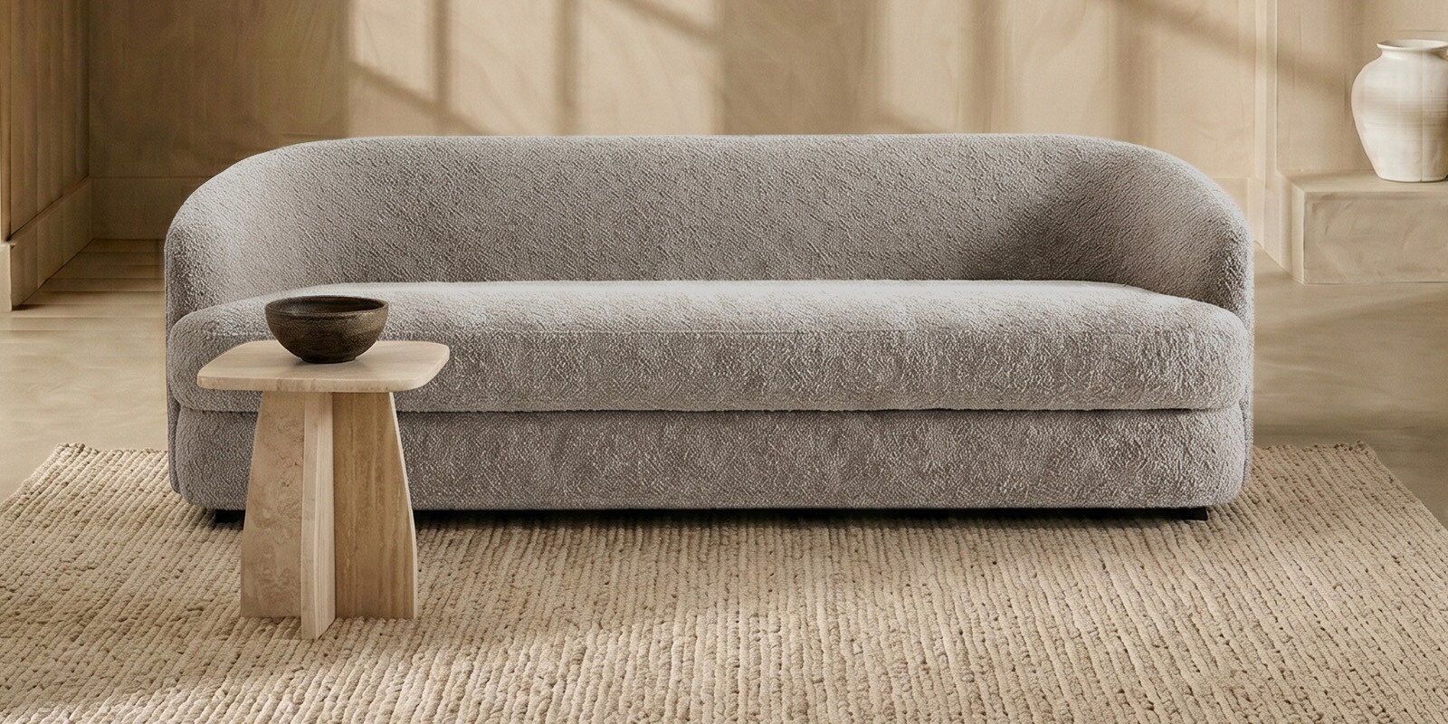 Elegant Ensemble Boucle 3 Seater Sofa In Grey Colour