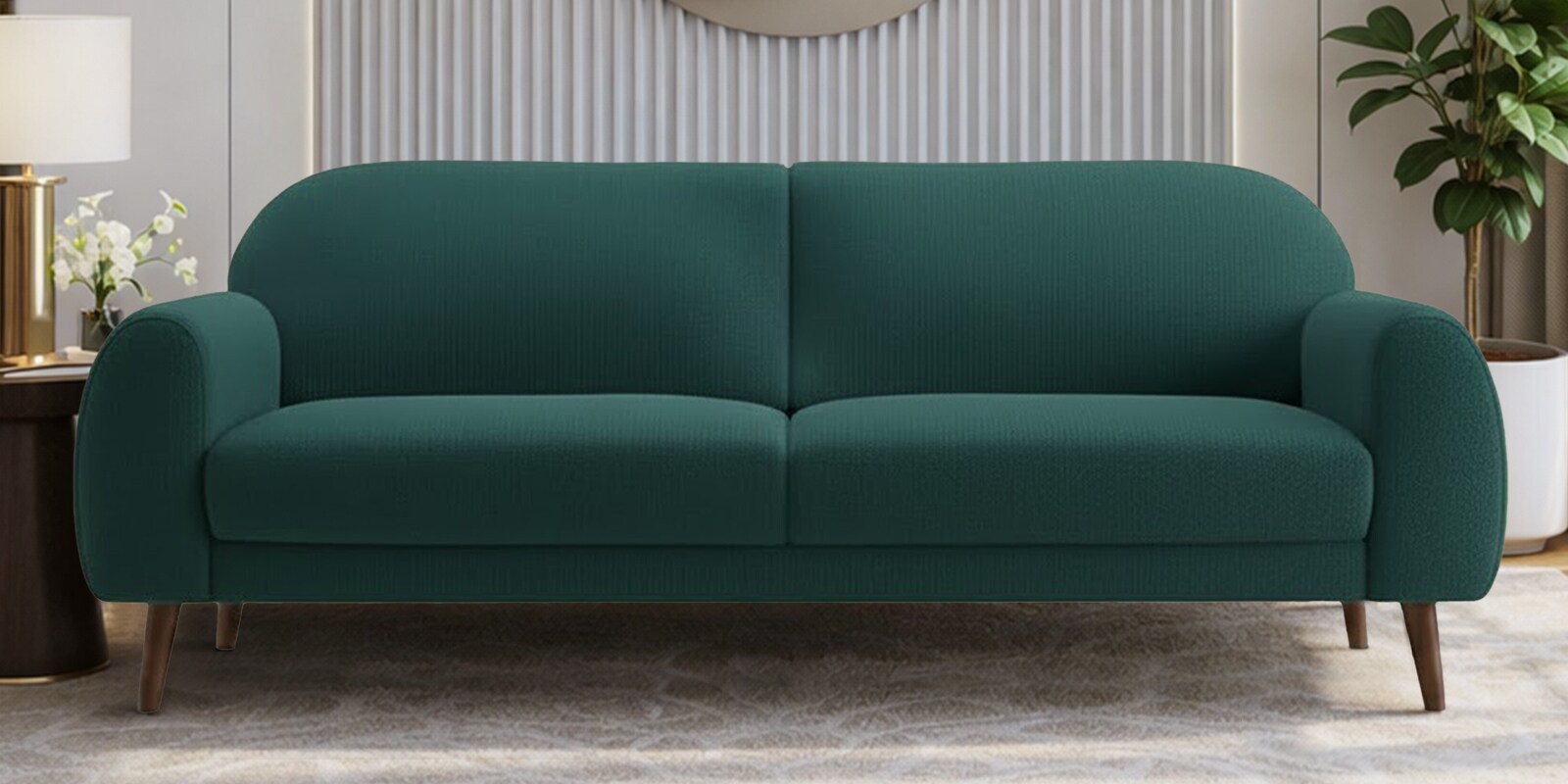 Elegant Velvet Fabric 3 Seater Sofa In Teal Green Color