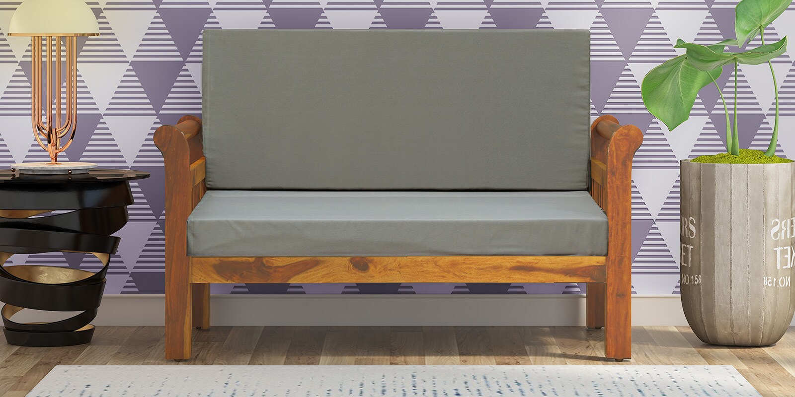 Elegante Solid Wood 2 Seater Sofa in Rustic Teak Finish