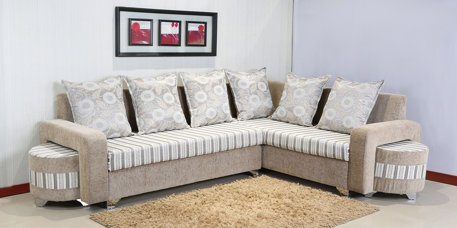 Elevis Corner Sofa in Beige Colour