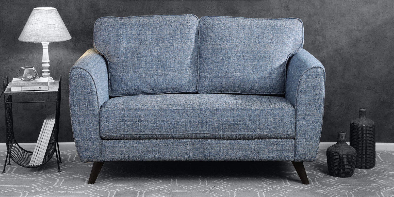 Elina Fabric 2 Seater Sofa In Blue Colour