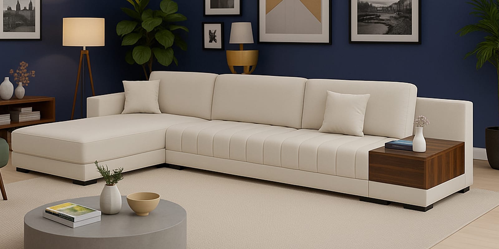 Elite  Vevet RHS Sectional  Sofa in Ivory Colour