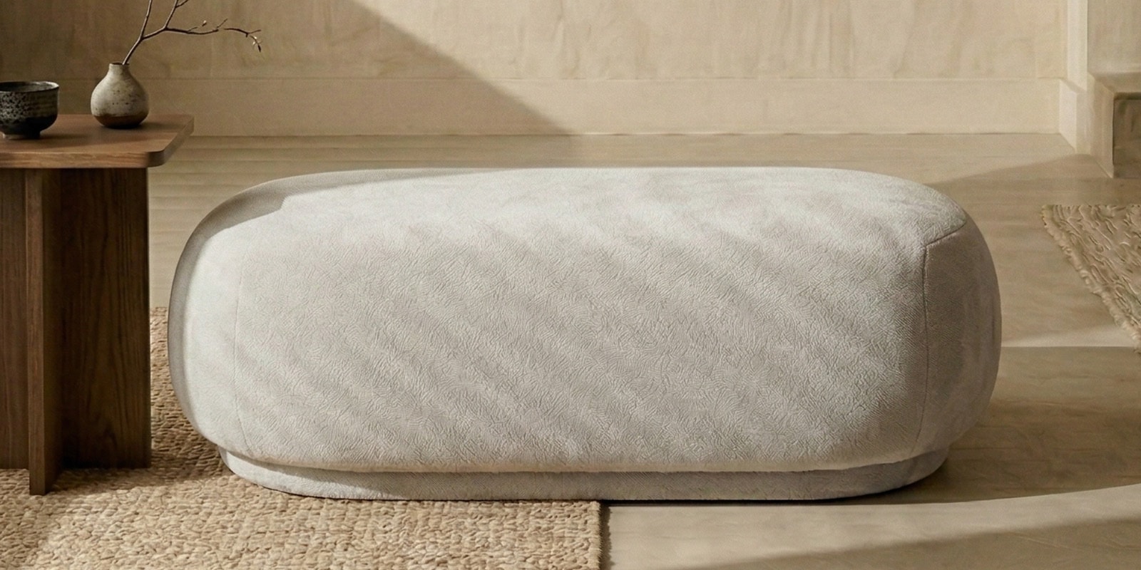 Elite Elegance Suede Ottoman Bench In Cream Colour