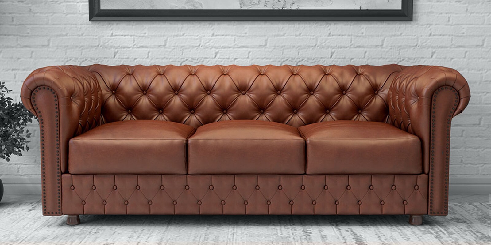 Buy Elton 3 Seater Sofa In Brown Colour By Durian Online Chesterfield