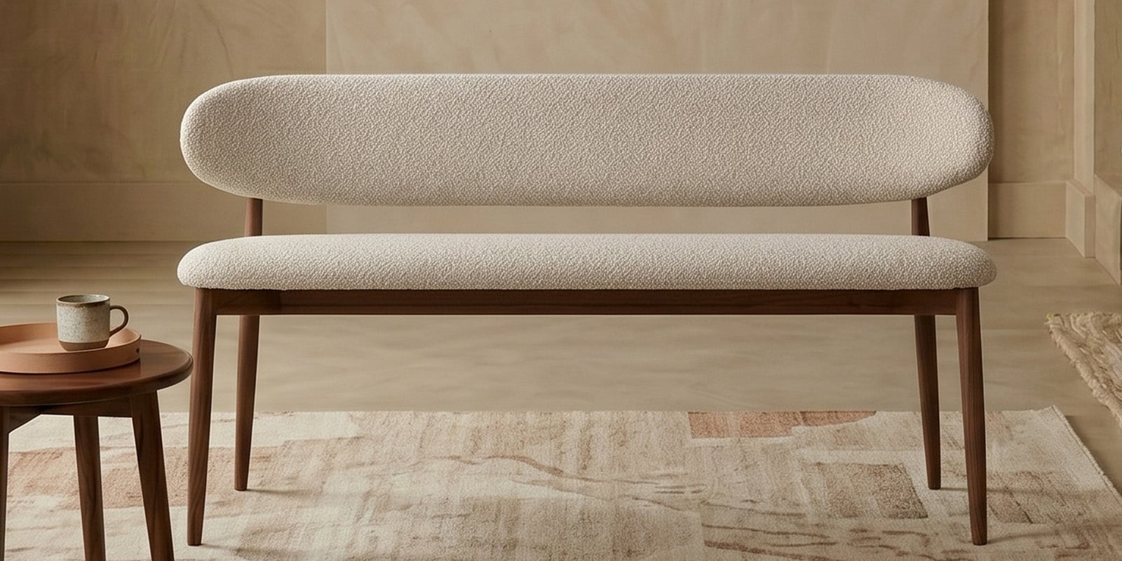 Rougeon Velvet Settee In Beige Colour