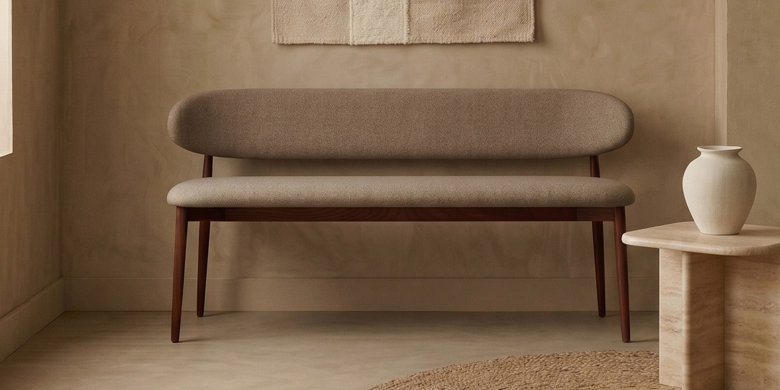 Heritage Boucle Fabric Settee In Brown Colour Heritage Boucle Fabric Settee In Brown Colour