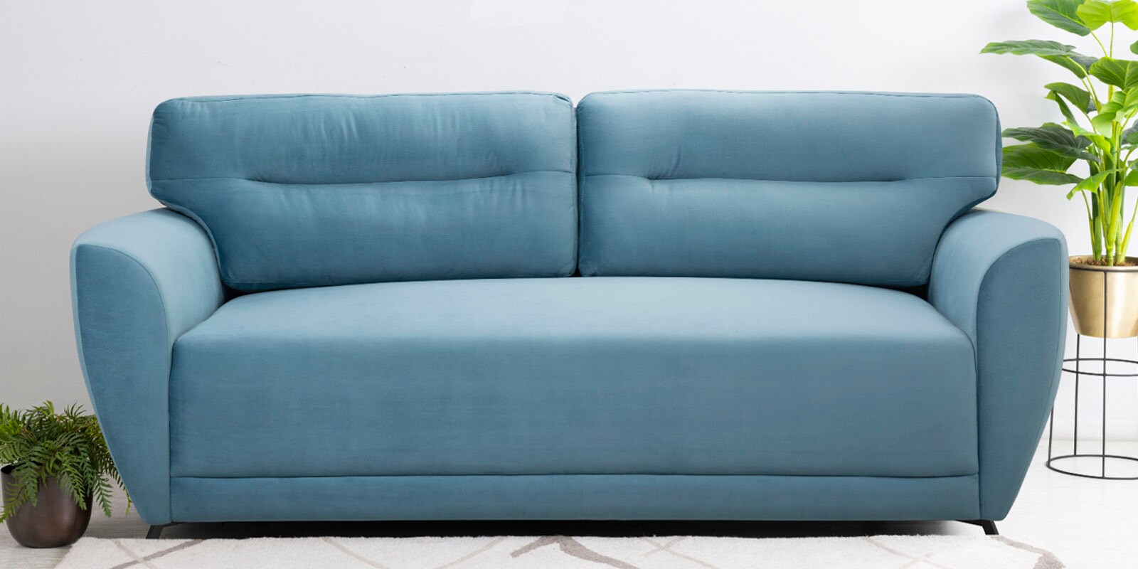 Buy Elvis Velvet 3 Seater Sofa in Mineral Blue Colour at 41 OFF by