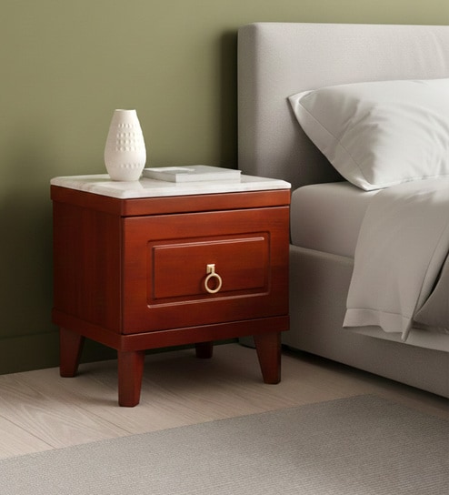 Elanor Marble Bed Side Table In Off White Finish