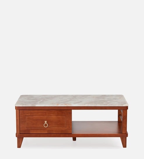 Elanor Marble Top Coffee Table In White & Brown Finish