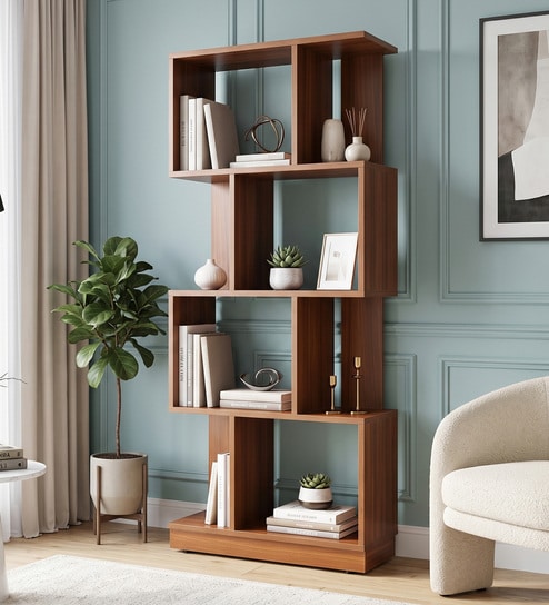 Elara Brown Colour Bookshelf In Walnut Finish With 4 Tier