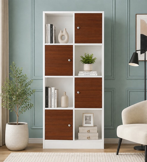 Elara White Colour Bookshelf In Frosty White Finish With 8 Tier