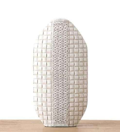Elara Column Woven Resin Vase (White)