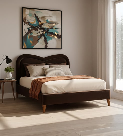 Elaris Curve Comfort Bed in velvet With Engineer Wood Frame & Hydraulic Storage