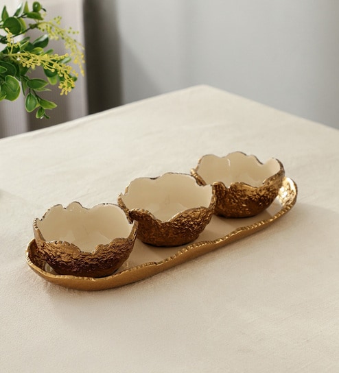 Elaris Tray & Bowl Set In Gold