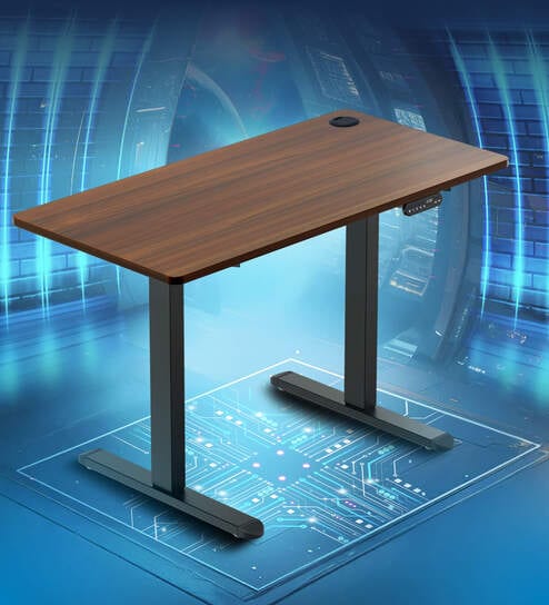 Electric Height Adjustable Desk In Brown Colour