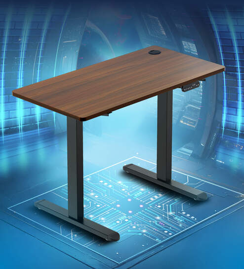 Electric Height Adjustable Desk In Brown Colour