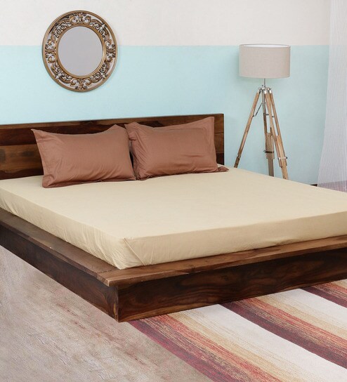 Buy Elegance Beige Cotton Solids 108 X 98 Inch Bed Sheet Set With