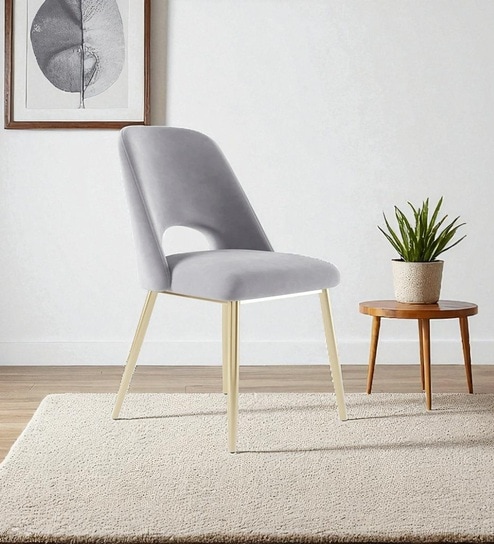 Aurora Luxe Velvet Dining Chair in Grey with Gold Accents