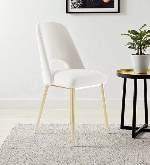 Aurora Luxe Velvet Dining Chair in White with Gold Accents